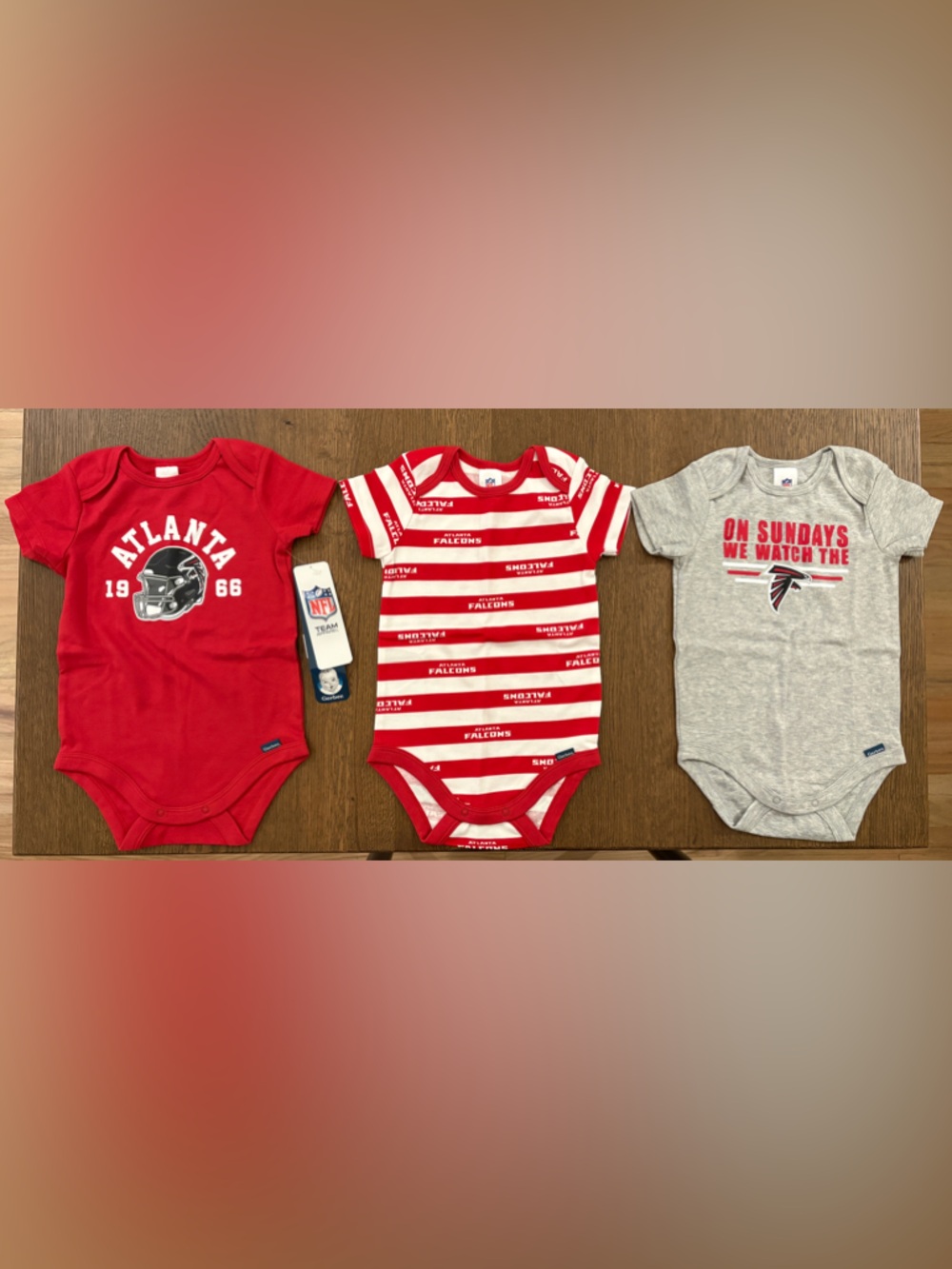NWT Gerber Red Atlanta Falcons Football Baby One-Piece Bodysuit Set of 3